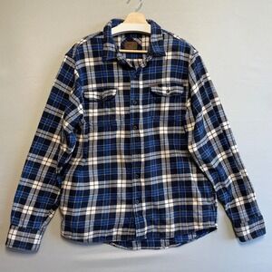 Orvis Men's Blue Plaid Flannel Long Sleeve Button Up Shirt w Pockets Size L